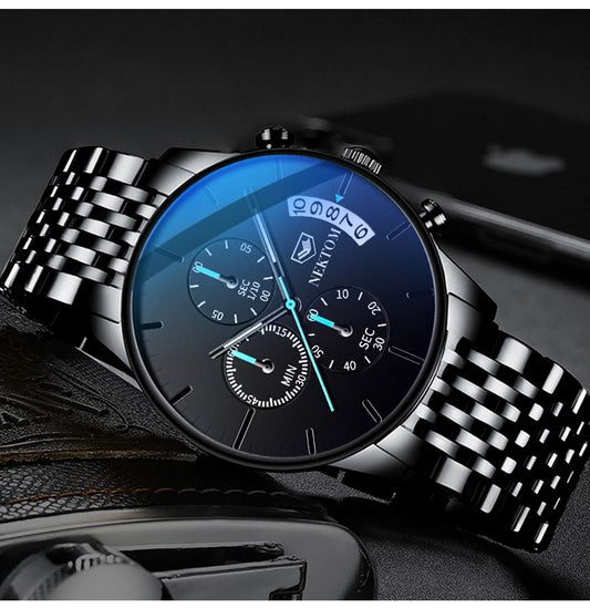 Men's stainless steel blue sapphire watch