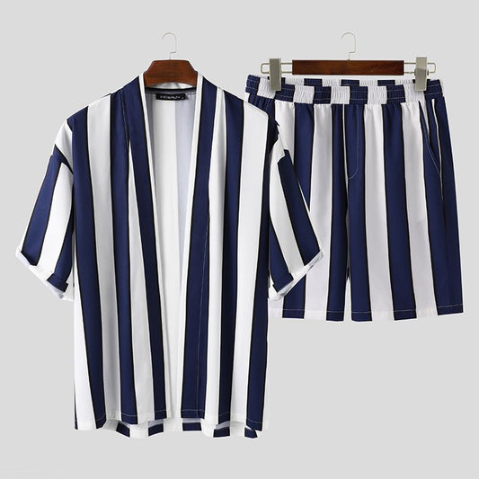 Summer Short Men's Striped Beach Pajamas Suit