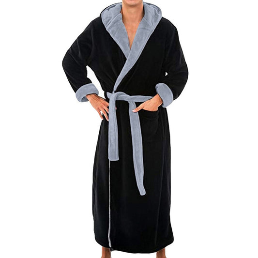 Men's Bath Robe Flannel Hooded Thick Casual Winter